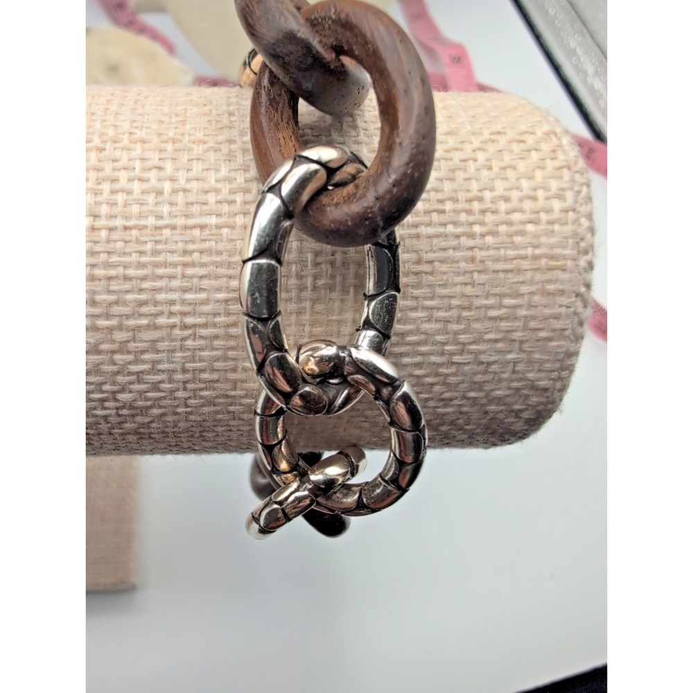 Brighton Pebble Chunky Link Wood Silver Tone bracelet - Picture 3 of 9